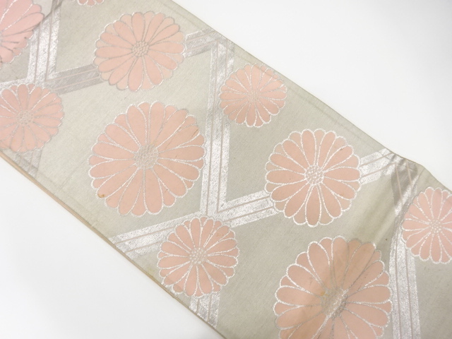 JAPANESE KIMONO / ANTIQUE FUKURO OBI / SILK / WOVEN KIKU